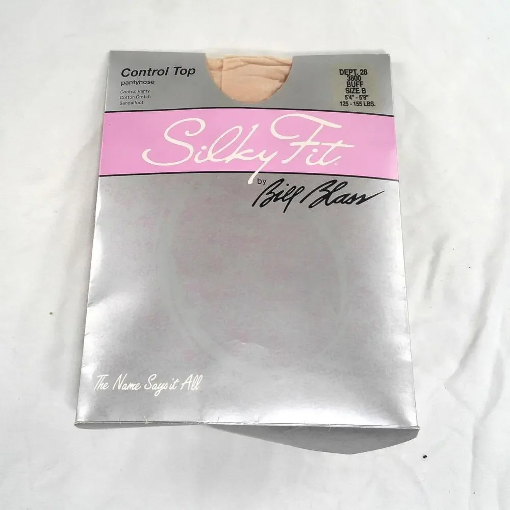 Vintage Silky Fit by Bill Blass Control Top Pantyhose Buff Size B USA